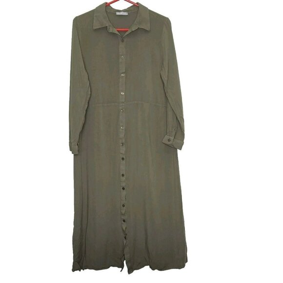 Milan Kiss Dress Womens Large Green Shirt‎ Dress Front Button Missing Belt - Picture 1 of 9